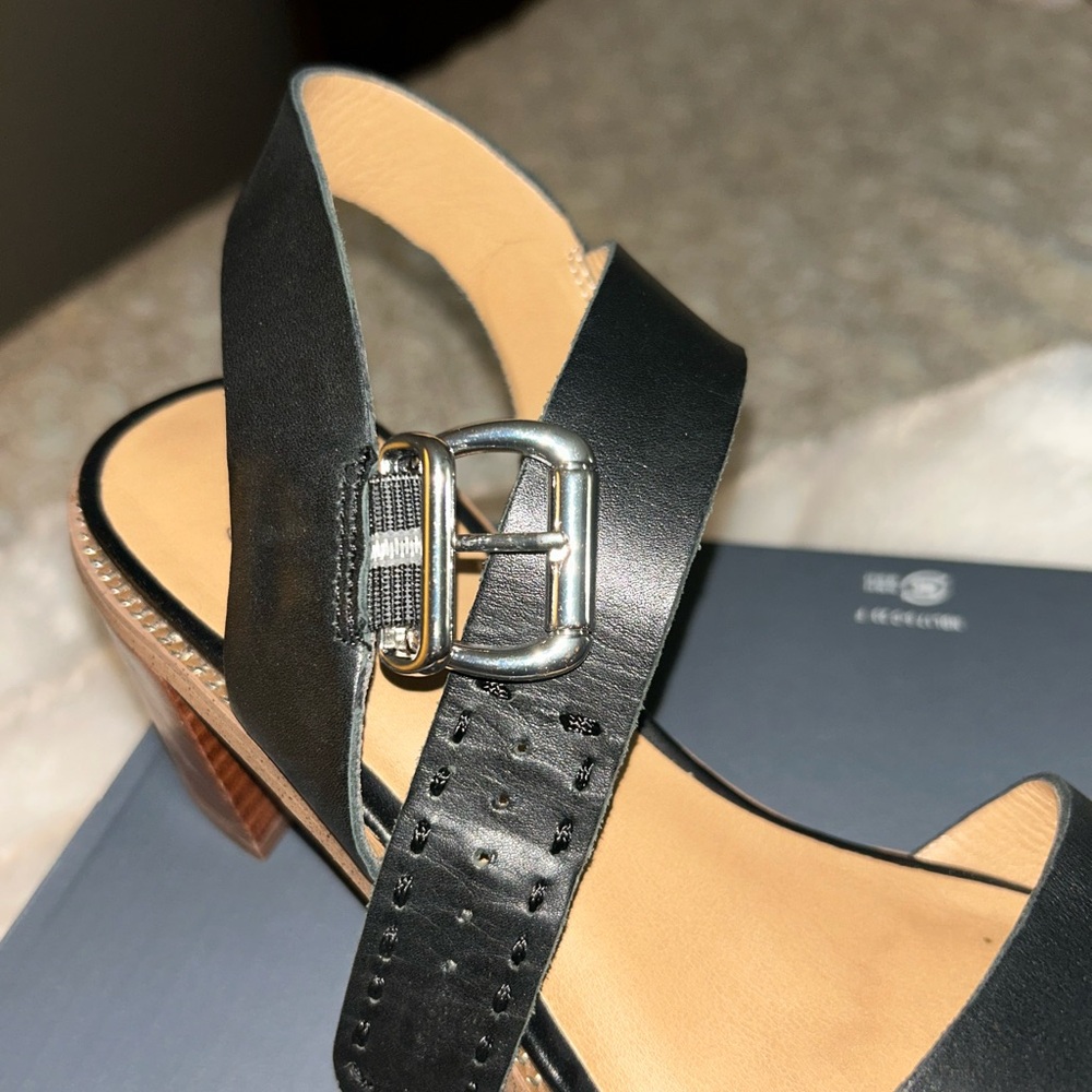 Black Leather Sandals with Silver Buckle